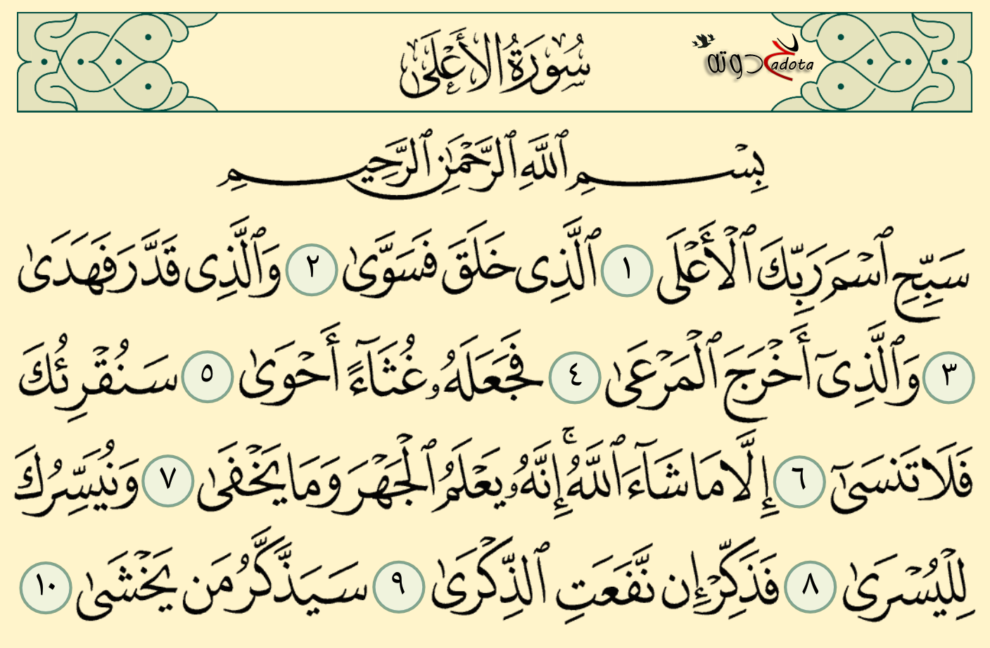 تفسير رؤية سورة الأعلى في المنام